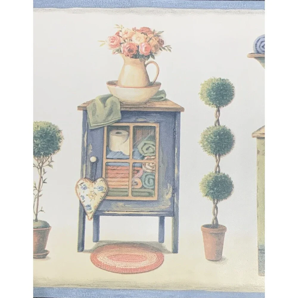 Imperial Topiary Vintage Furniture Bathroom Vanity Prepasted Wallpaper Border